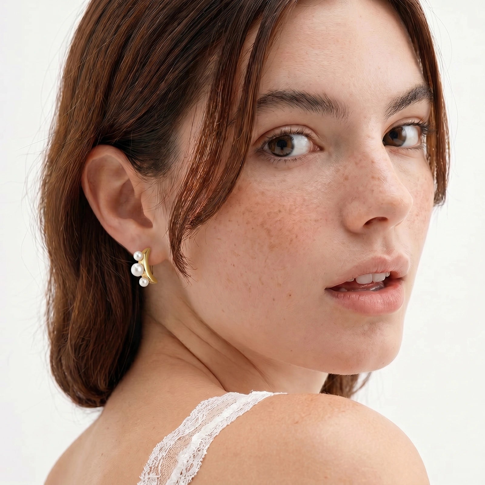 Pearl Trio Curve Studs by AlbaLuxe