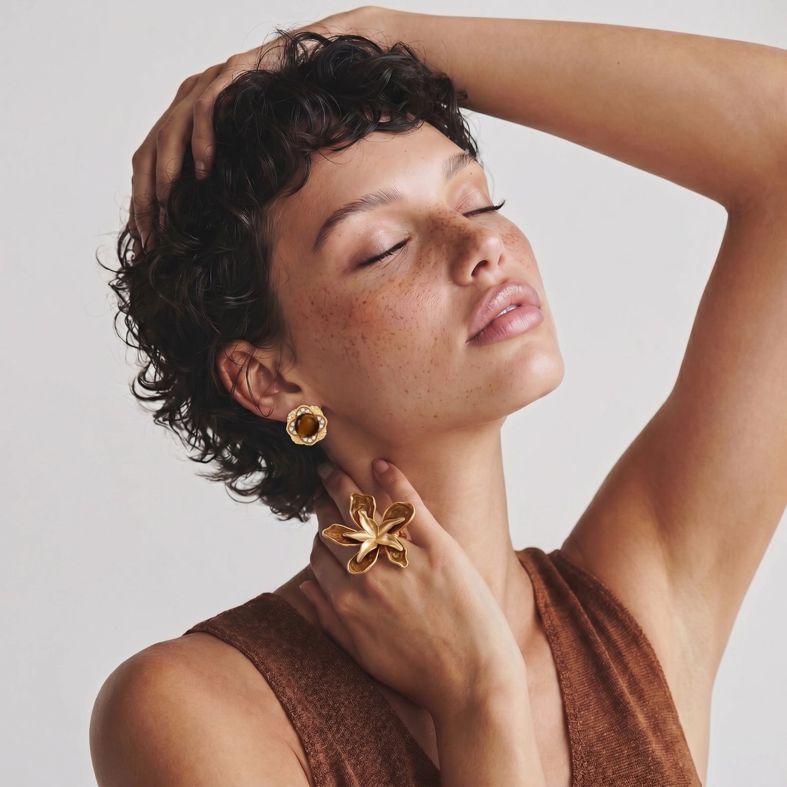 Golden Empress Tiger's Eye Studs by AlbaLuxe