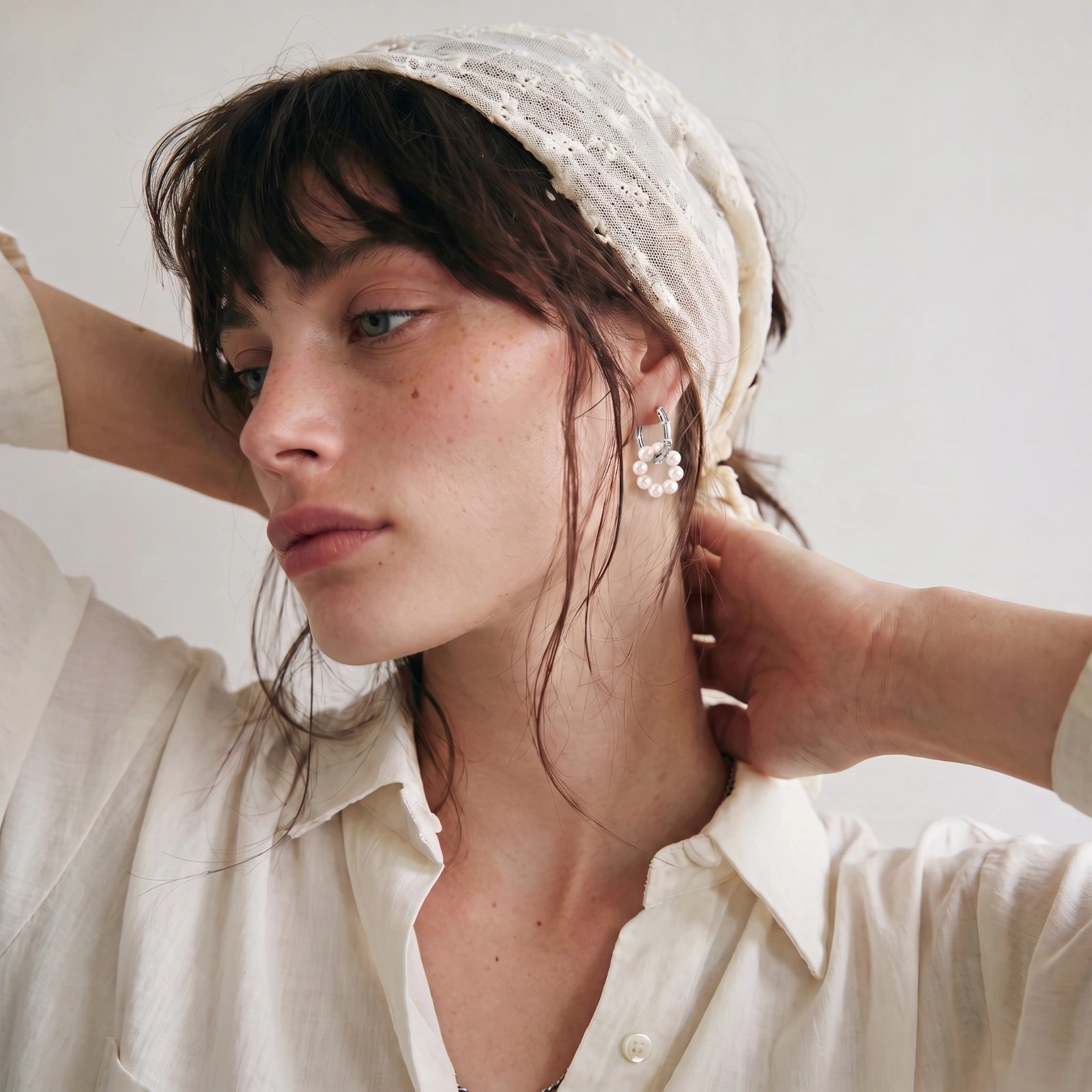 Pearl Cluster Huggie Hoops by AlbaLuxe AlbaLuxe