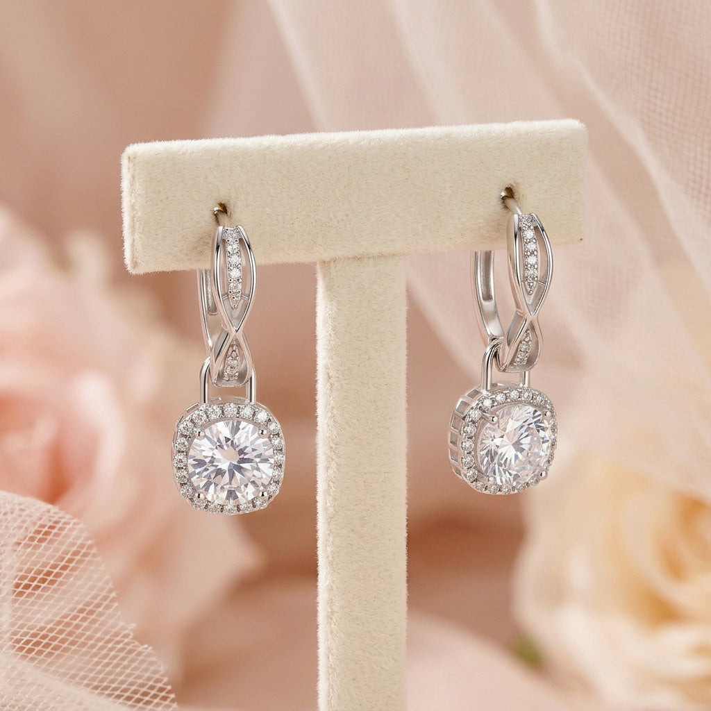 Twisted Infinity Halo Moissanite Earrings by AlbaLuxe AlbaLuxe