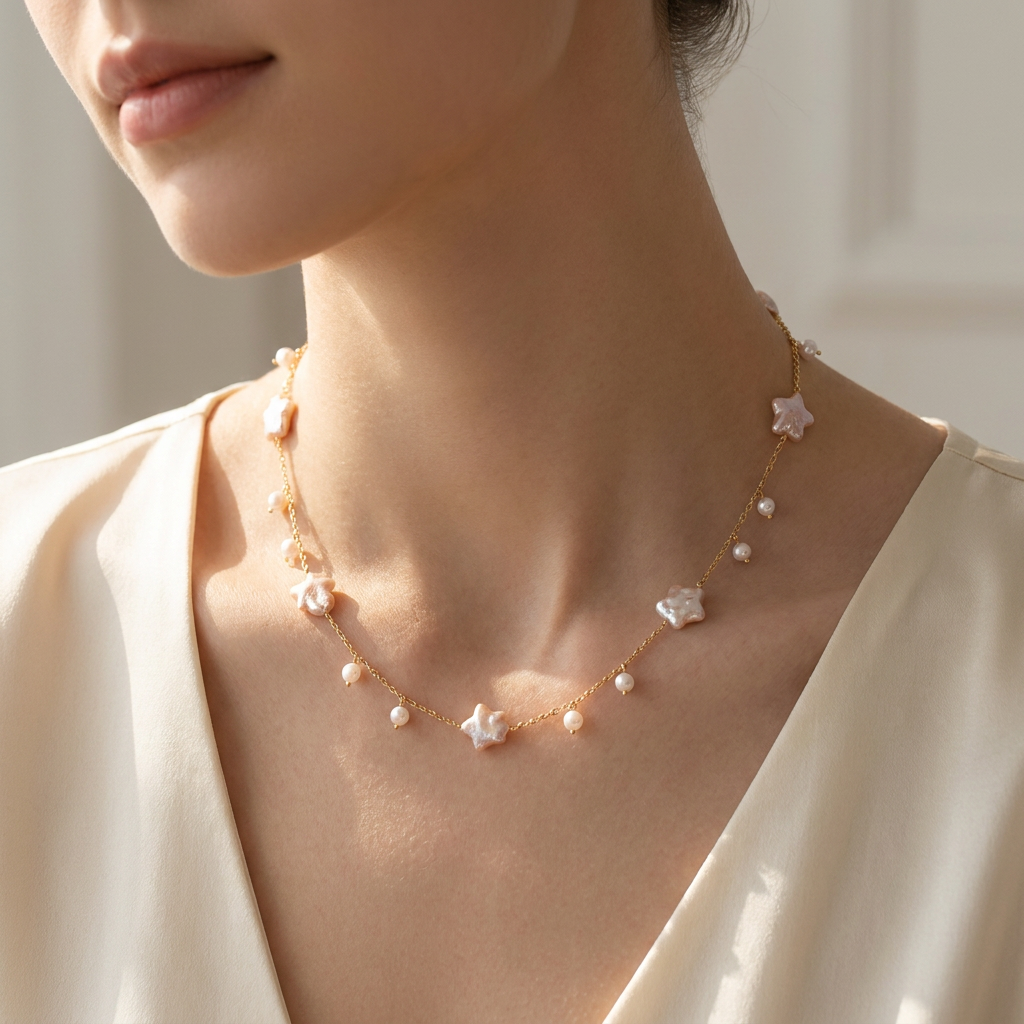 Celestial Pearl Stars Necklace by AlbaLuxe AlbaLuxe