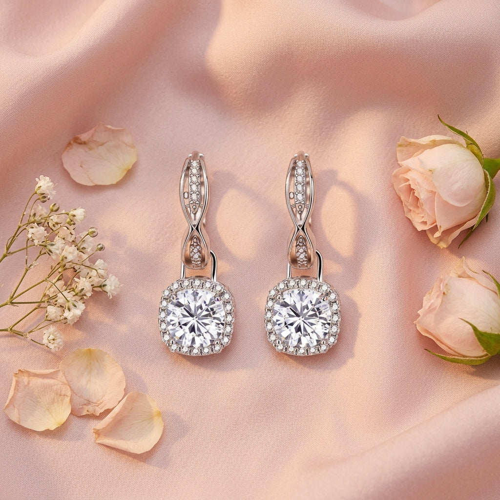 Twisted Infinity Halo Moissanite Earrings by AlbaLuxe AlbaLuxe