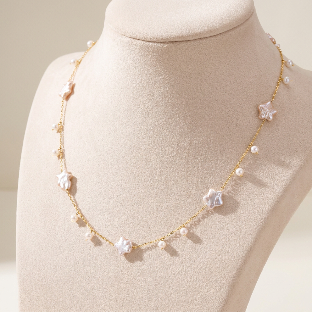Celestial Pearl Stars Necklace by AlbaLuxe AlbaLuxe