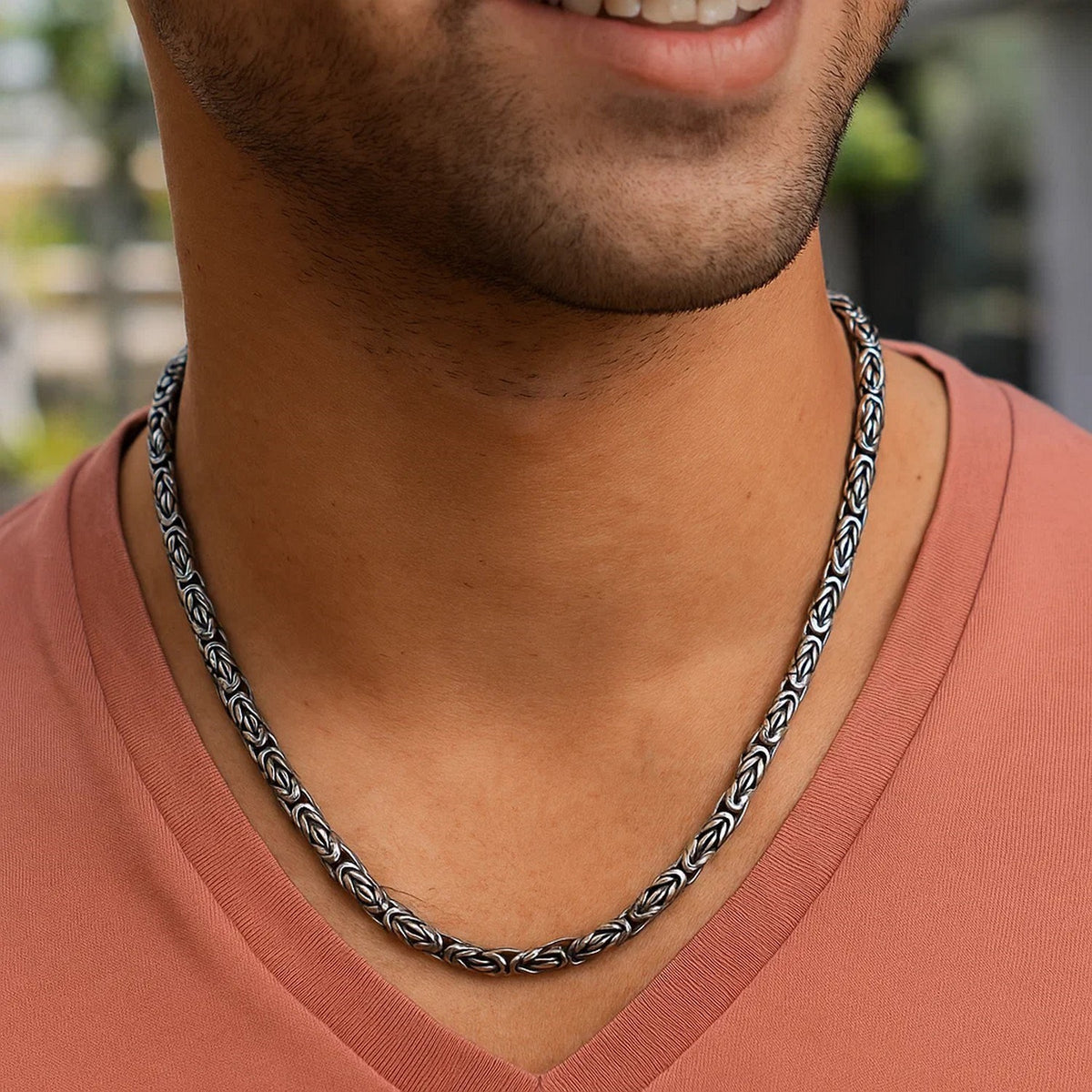 Sterling Silver Gunmetal Finish Byzantine Chain Necklace Alba Luxe