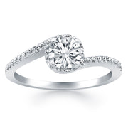 14k White Gold Bypass Swirl Diamond Halo Engagement Ring RCJ