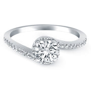14k White Gold Bypass Swirl Diamond Halo Engagement Ring RCJ