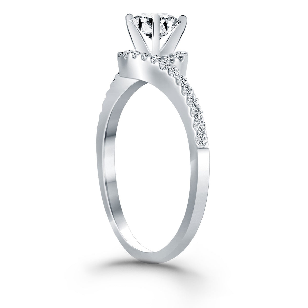 14k White Gold Bypass Swirl Diamond Halo Engagement Ring RCJ