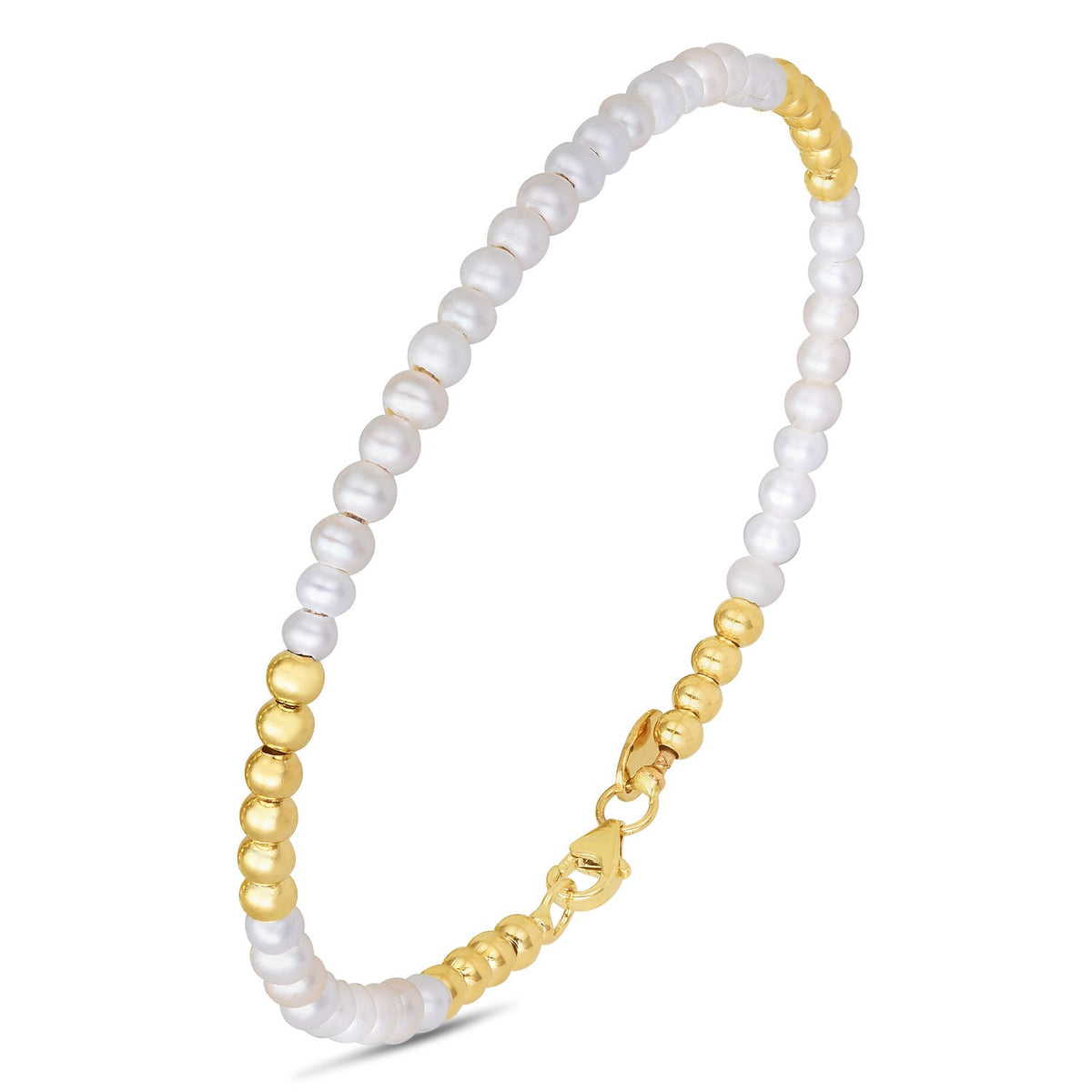 14k Yellow Gold High Polish Freshwater Pearl Pallina Bead Bracelet (2.00 mm) RCJ
