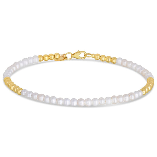 14k Yellow Gold High Polish Freshwater Pearl Pallina Bead Bracelet (2.00 mm) RCJ