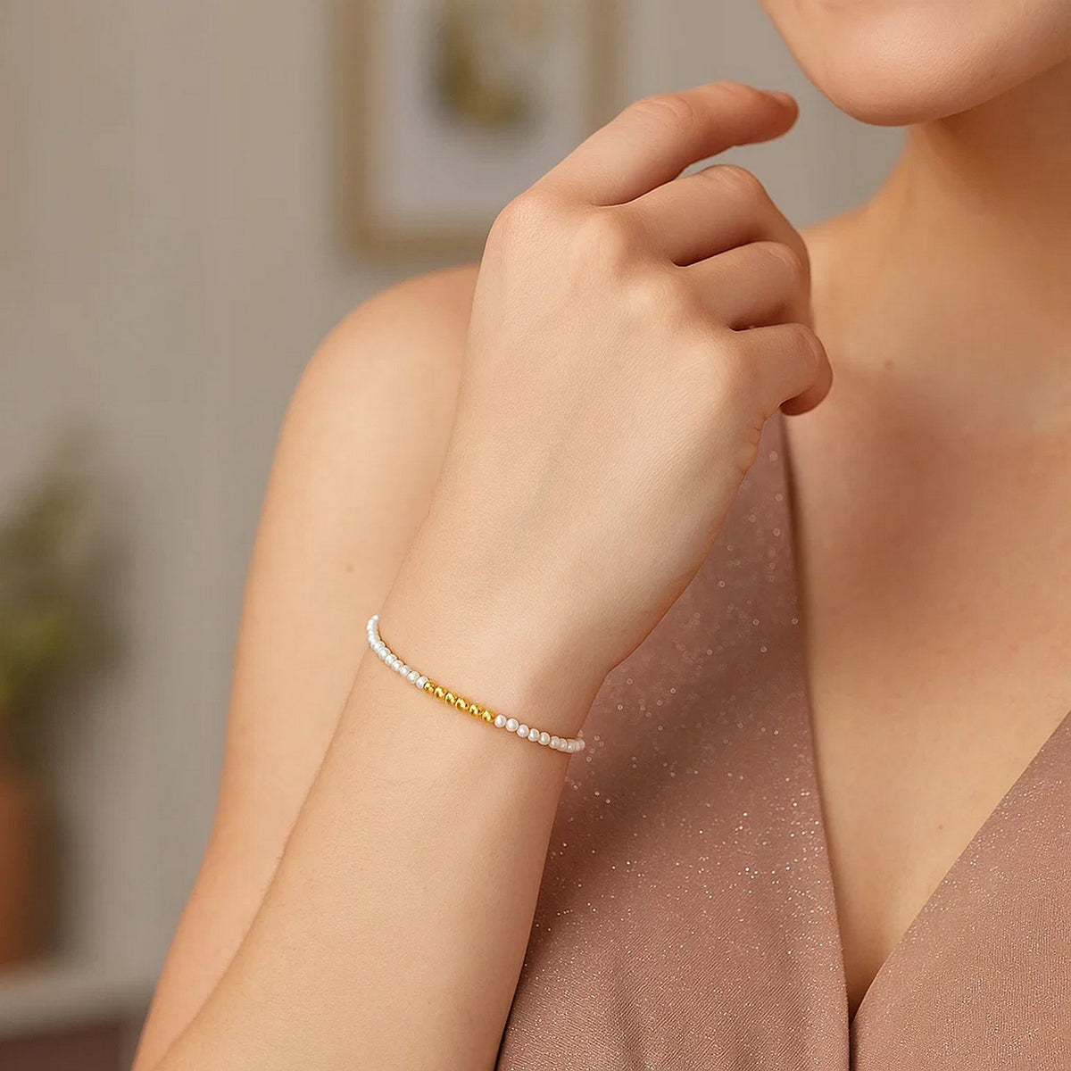 14k Yellow Gold High Polish Freshwater Pearl Pallina Bead Bracelet (2.00 mm) RCJ