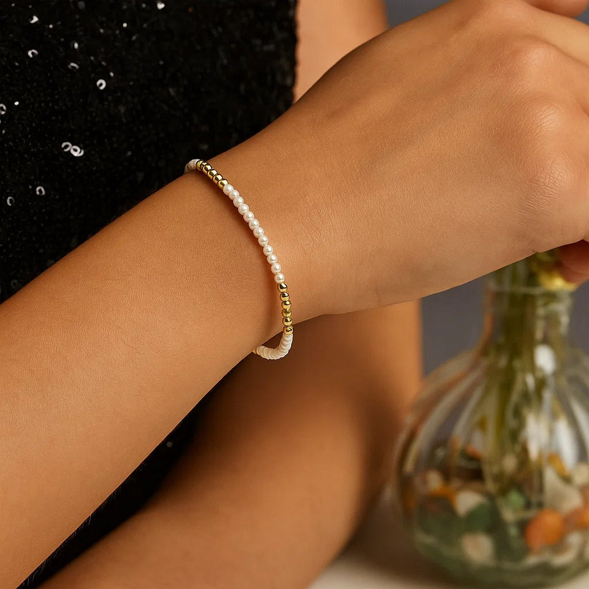 14k Yellow Gold High Polish Freshwater Pearl Pallina Bead Bracelet (2.00 mm) RCJ