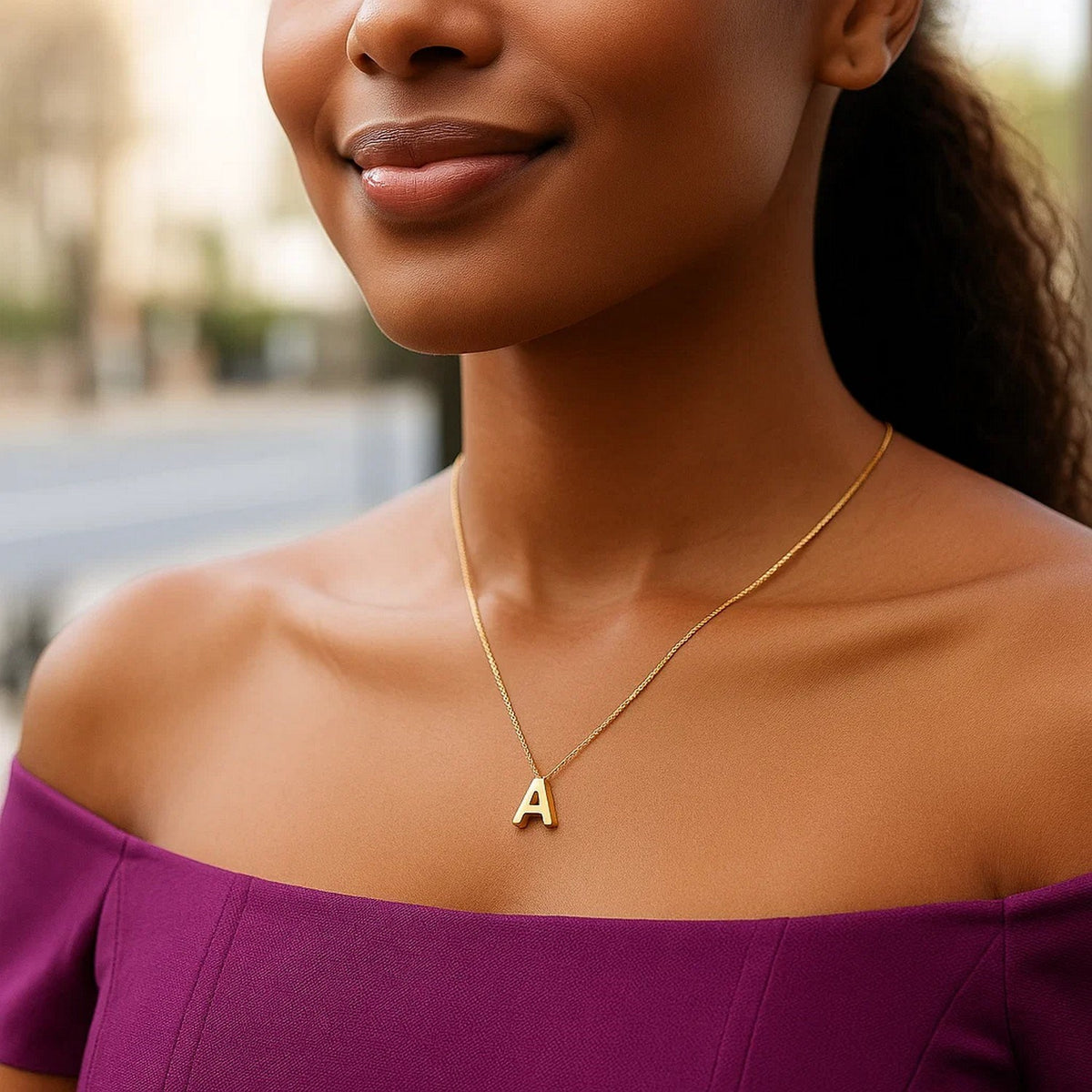 14K Yellow Gold Yours Truly Block Letter Initial A Necklace Alba Luxe