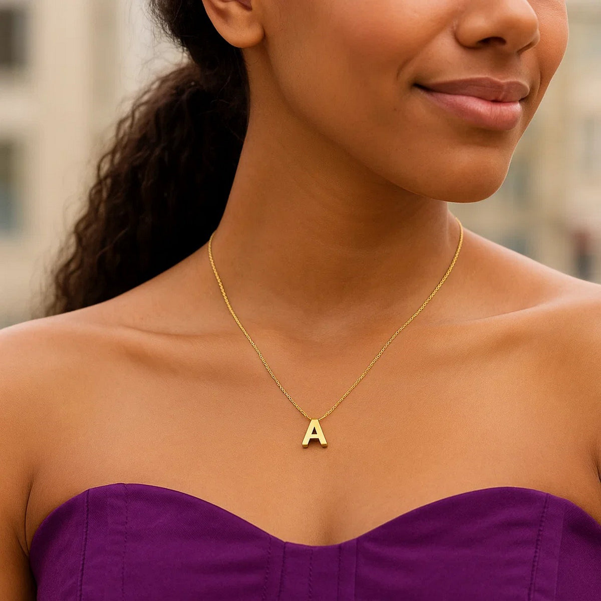 14K Yellow Gold Yours Truly Block Letter Initial A Necklace Alba Luxe