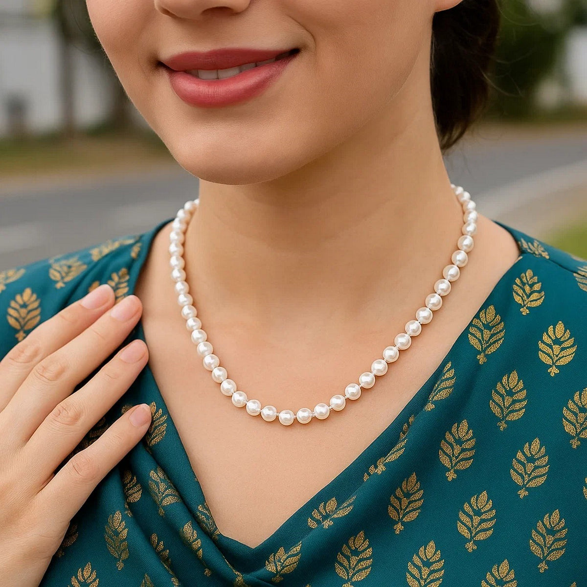 14k Yellow Gold Necklace with White Freshwater Cultured Pearls (6.0mm to 6.5mm) RCJ
