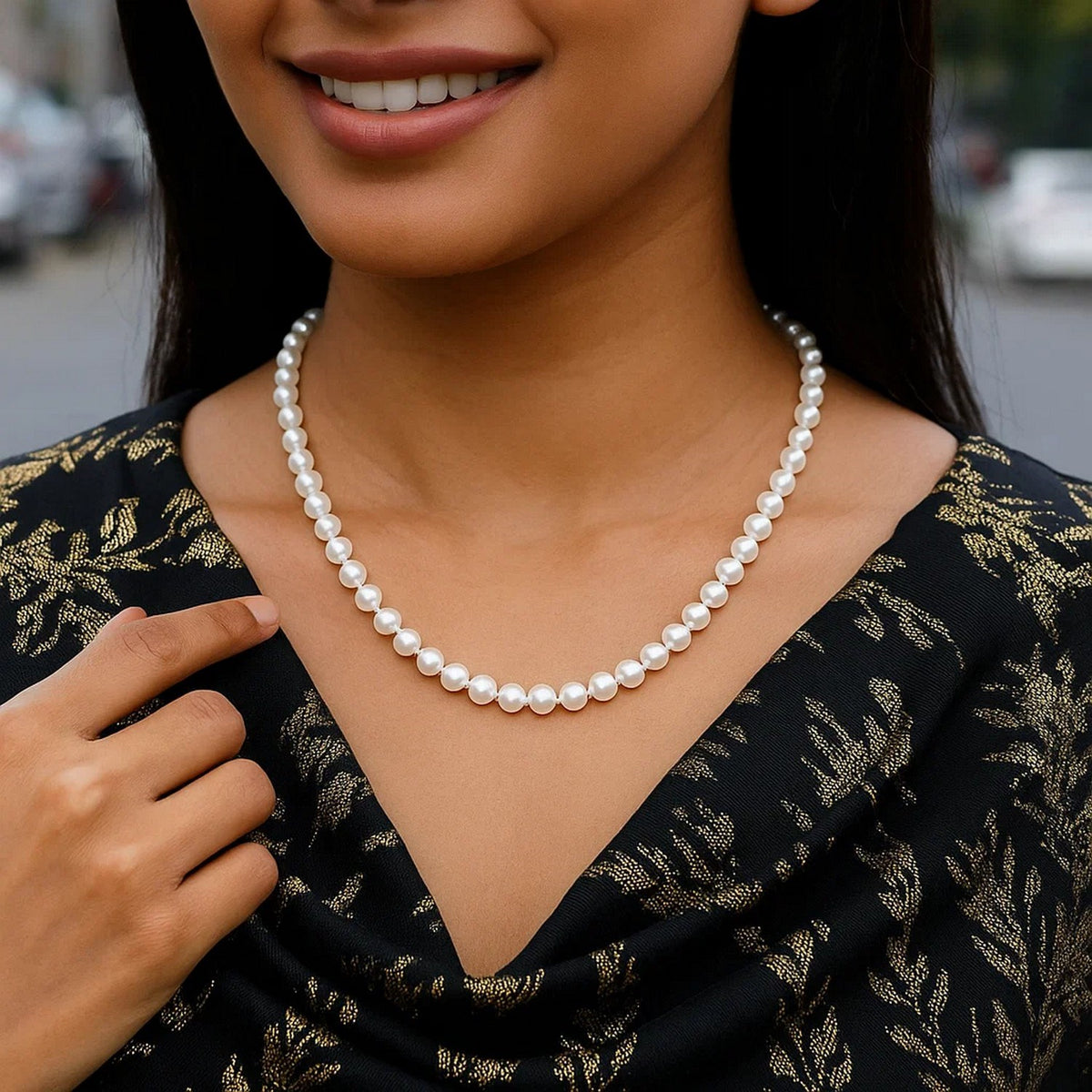 14k Yellow Gold Necklace with White Freshwater Cultured Pearls (6.0mm to 6.5mm) RCJ