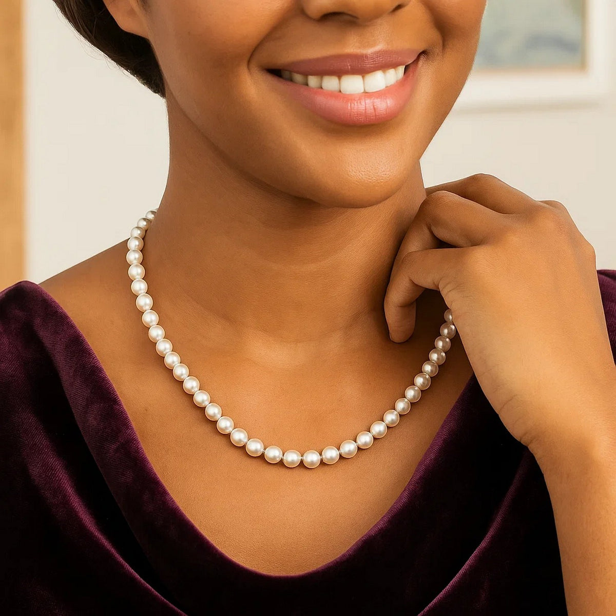 14k Yellow Gold Necklace with White Freshwater Cultured Pearls (6.0mm to 6.5mm) RCJ