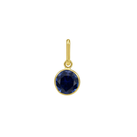 14K Yellow Gold Round Blue Sapphire Charm Pendant RCJ