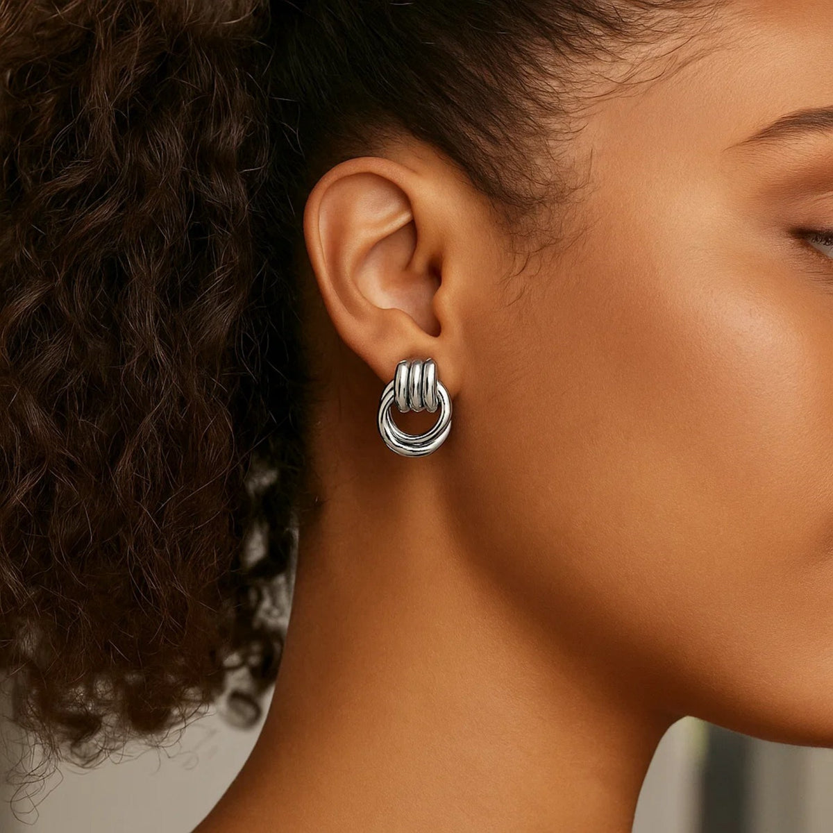 Sterling Silver Triple Door Knocker Hoop Earrings RCJ