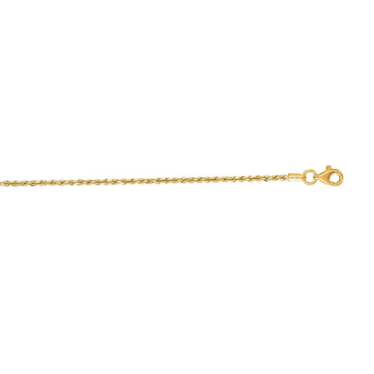 14k Yellow Gold Diamond Cut Rope Anklet 1.5mm RCJ