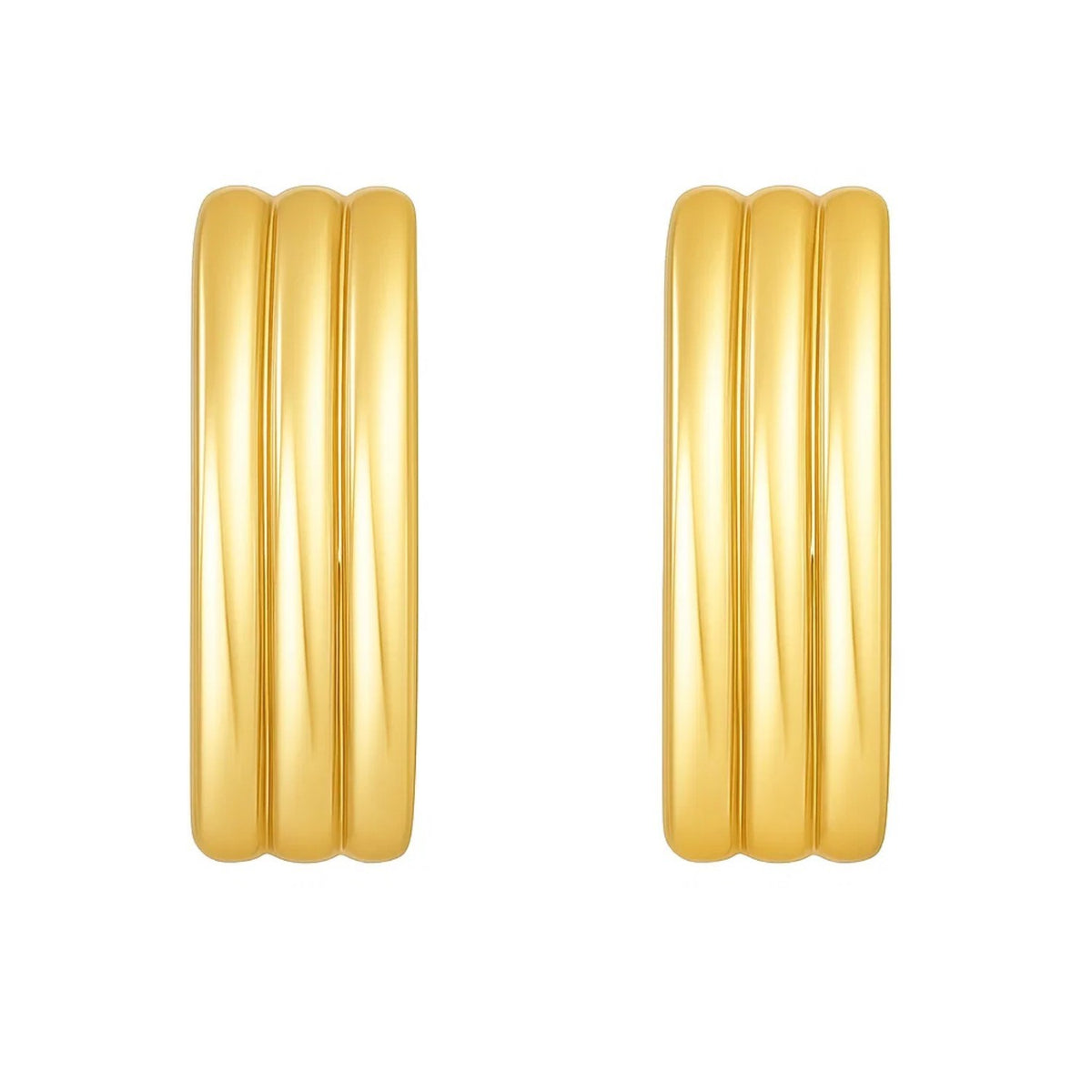 14K Yellow Gold Fancy Oval Triple Row Hoop Earrings RCJ