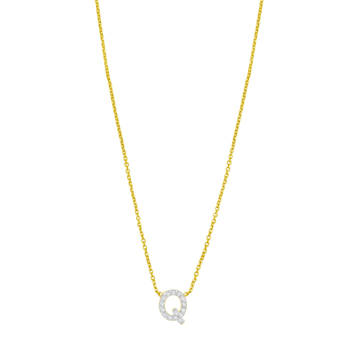 14K Yellow Gold Mini Diamond Q Initial Pendant Necklace Alba Luxe