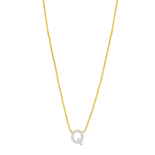 14K Yellow Gold Mini Diamond Q Initial Pendant Necklace Alba Luxe