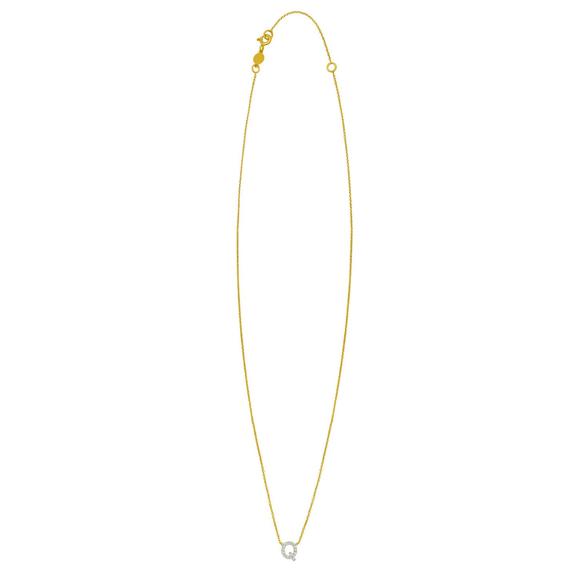 14K Yellow Gold Mini Diamond Q Initial Pendant Necklace Alba Luxe