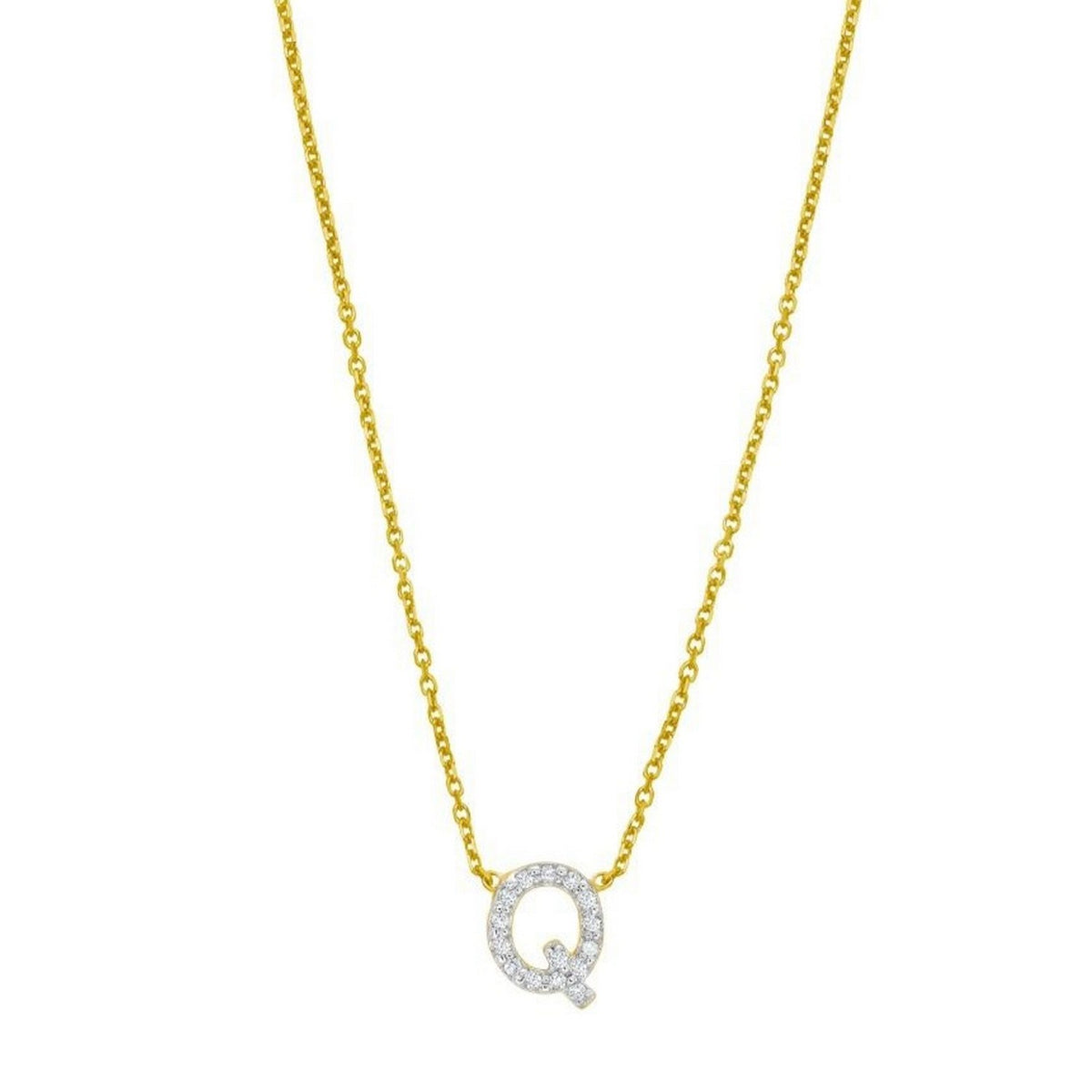 14K Yellow Gold Mini Diamond Q Initial Pendant Necklace Alba Luxe