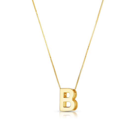 14K Yellow Gold Yours Truly Block Letter Initial B Necklace Alba Luxe
