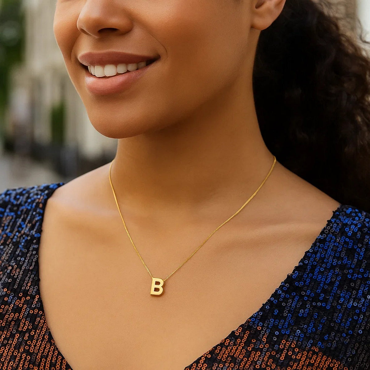 14K Yellow Gold Yours Truly Block Letter Initial B Necklace Alba Luxe