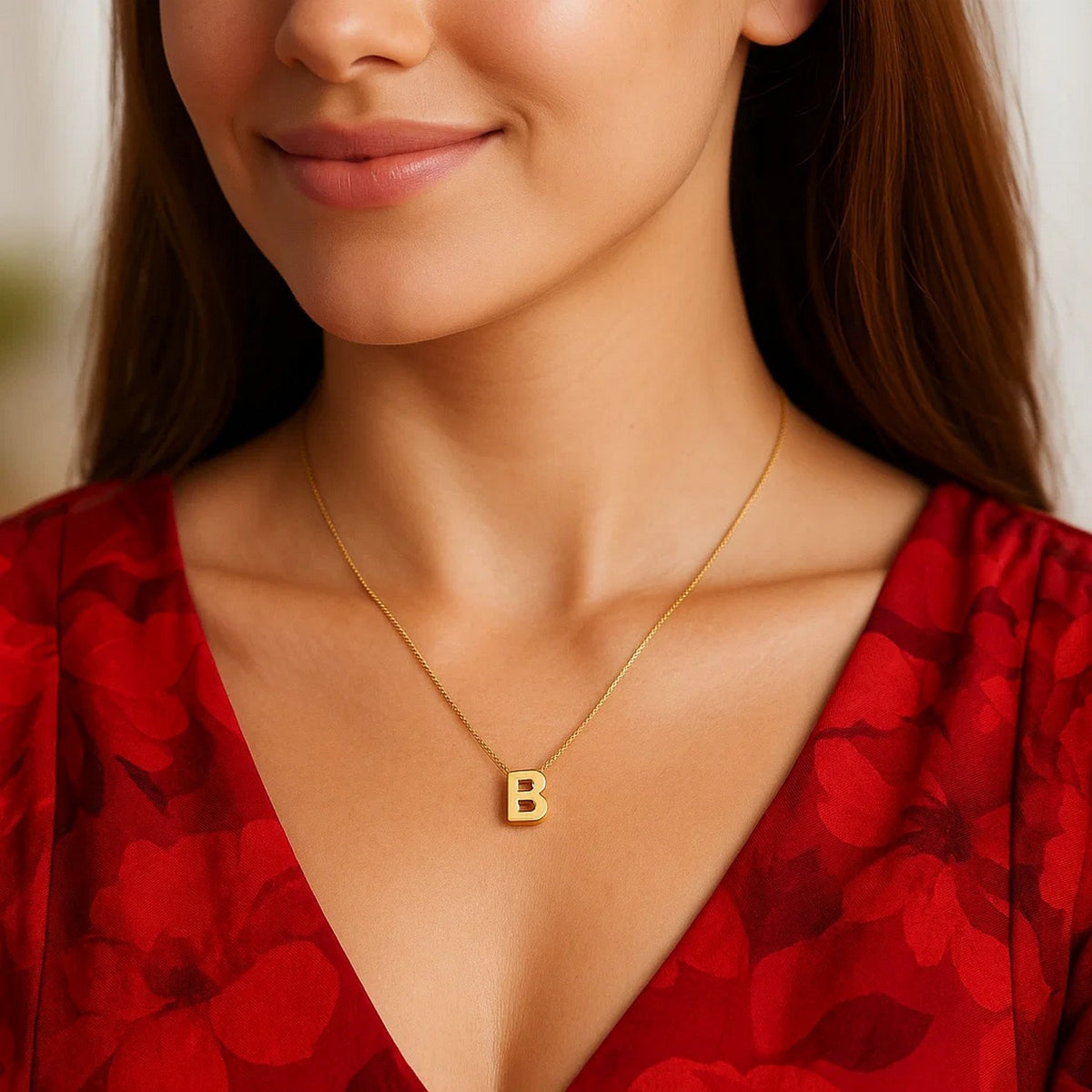 14K Yellow Gold Yours Truly Block Letter Initial B Necklace Alba Luxe