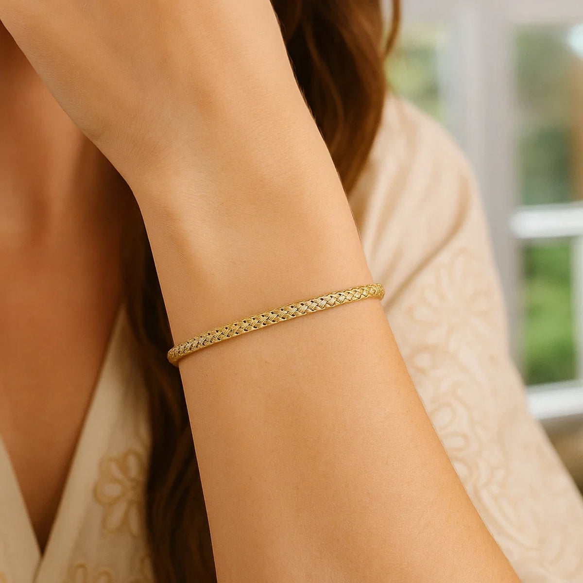 Fancy Weave Bangle in 14k Yellow Gold (3.00 mm) RCJ
