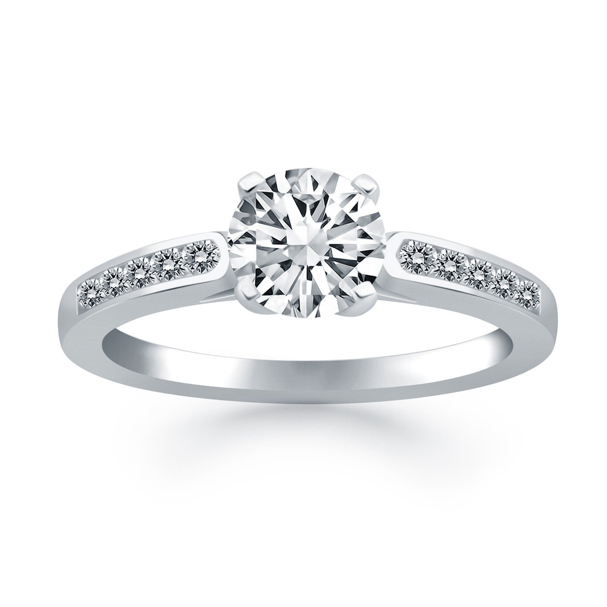 14k White Gold Diamond Channel Cathedral Engagement Ring RCJ