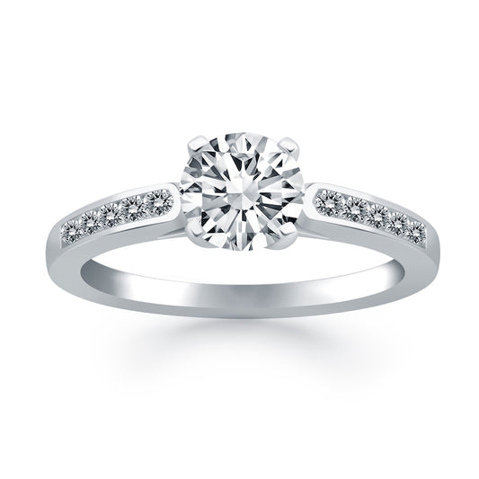 14k White Gold Diamond Channel Cathedral Engagement Ring RCJ