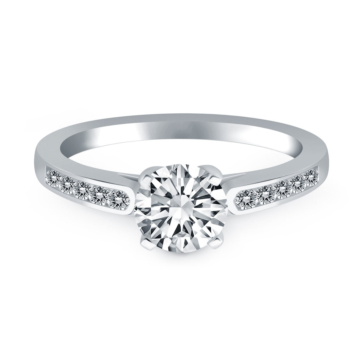 14k White Gold Diamond Channel Cathedral Engagement Ring RCJ