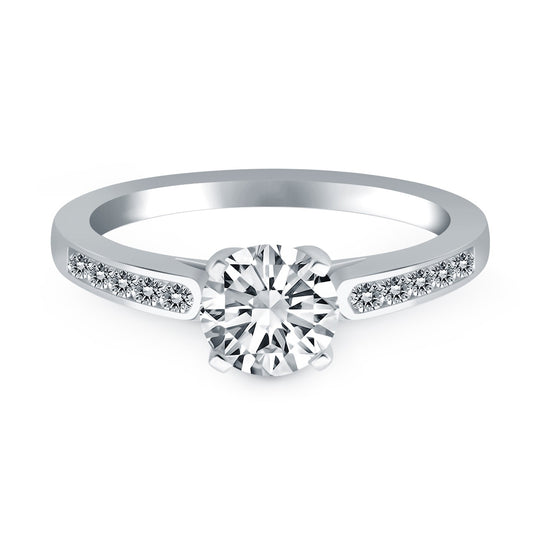 14k White Gold Diamond Channel Cathedral Engagement Ring RCJ