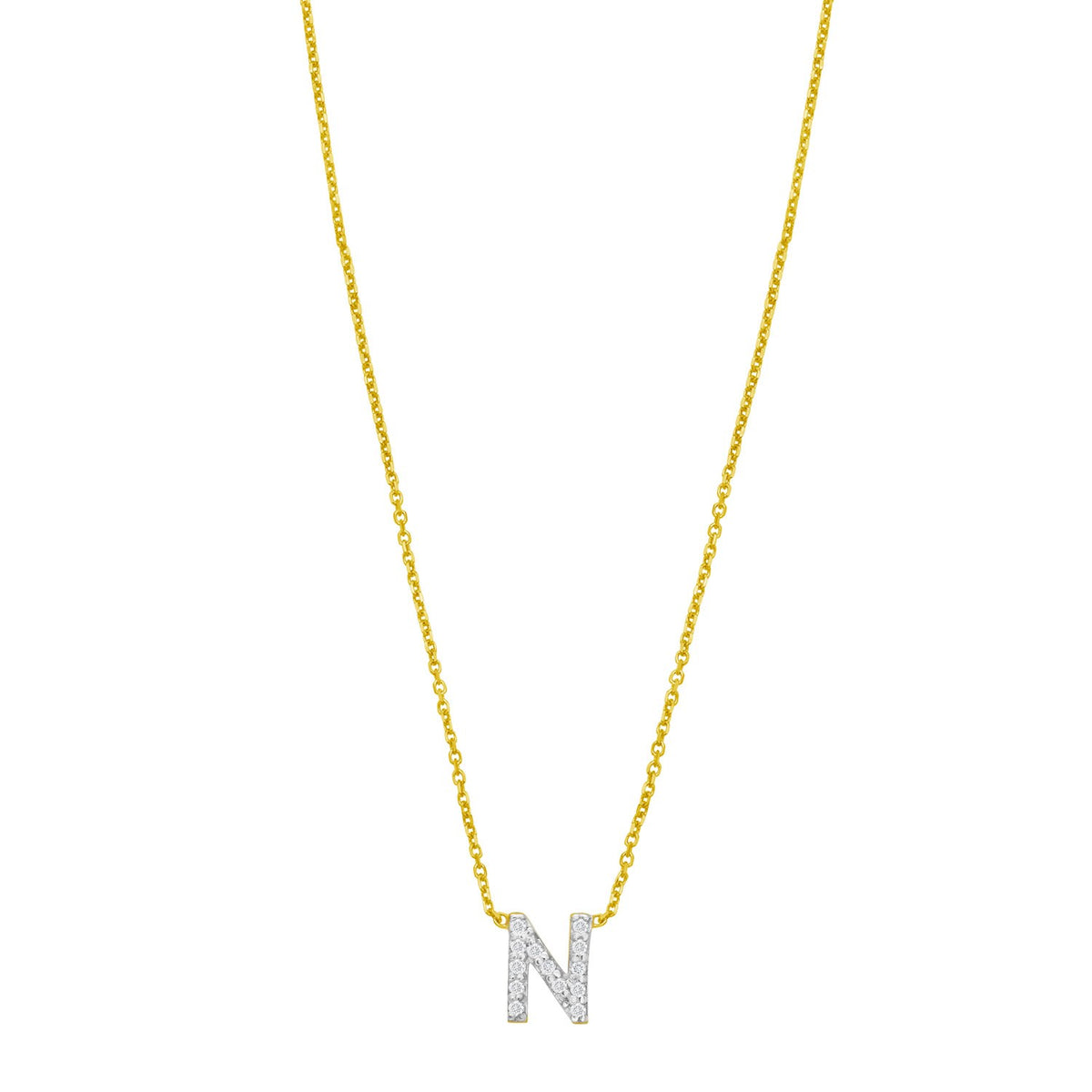 14K Yellow Gold Mini Diamond N Initial Pendant Necklace Alba Luxe