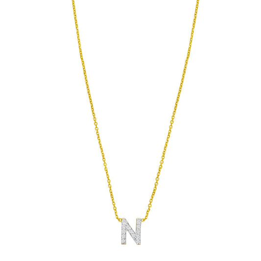 14K Yellow Gold Mini Diamond N Initial Pendant Necklace Alba Luxe