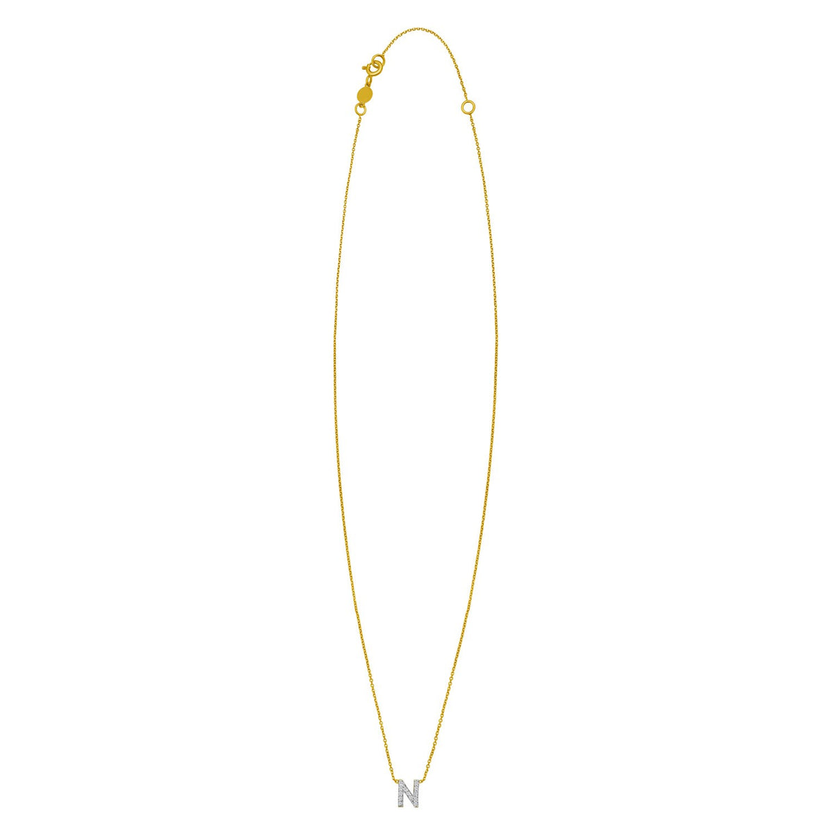 14K Yellow Gold Mini Diamond N Initial Pendant Necklace Alba Luxe