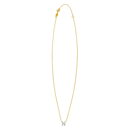 14K Yellow Gold Mini Diamond N Initial Pendant Necklace Alba Luxe