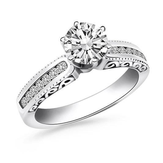 14k White Gold Channel Set Engagement Ring with Engraved Sides RCJ