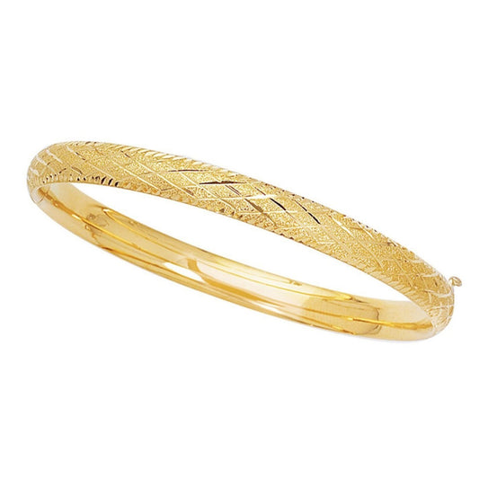 14k Yellow Gold Diamond Carved Bangle (6.00 mm) RCJ