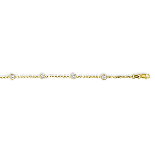 14k Yellow Gold Anklet with Round White Cubic Zirconia RCJ