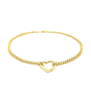 14k Yellow Gold Double Rolo Chain Anklet with an Open Heart Station RCJ