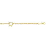 14k Yellow Gold Double Rolo Chain Anklet with an Open Heart Station RCJ