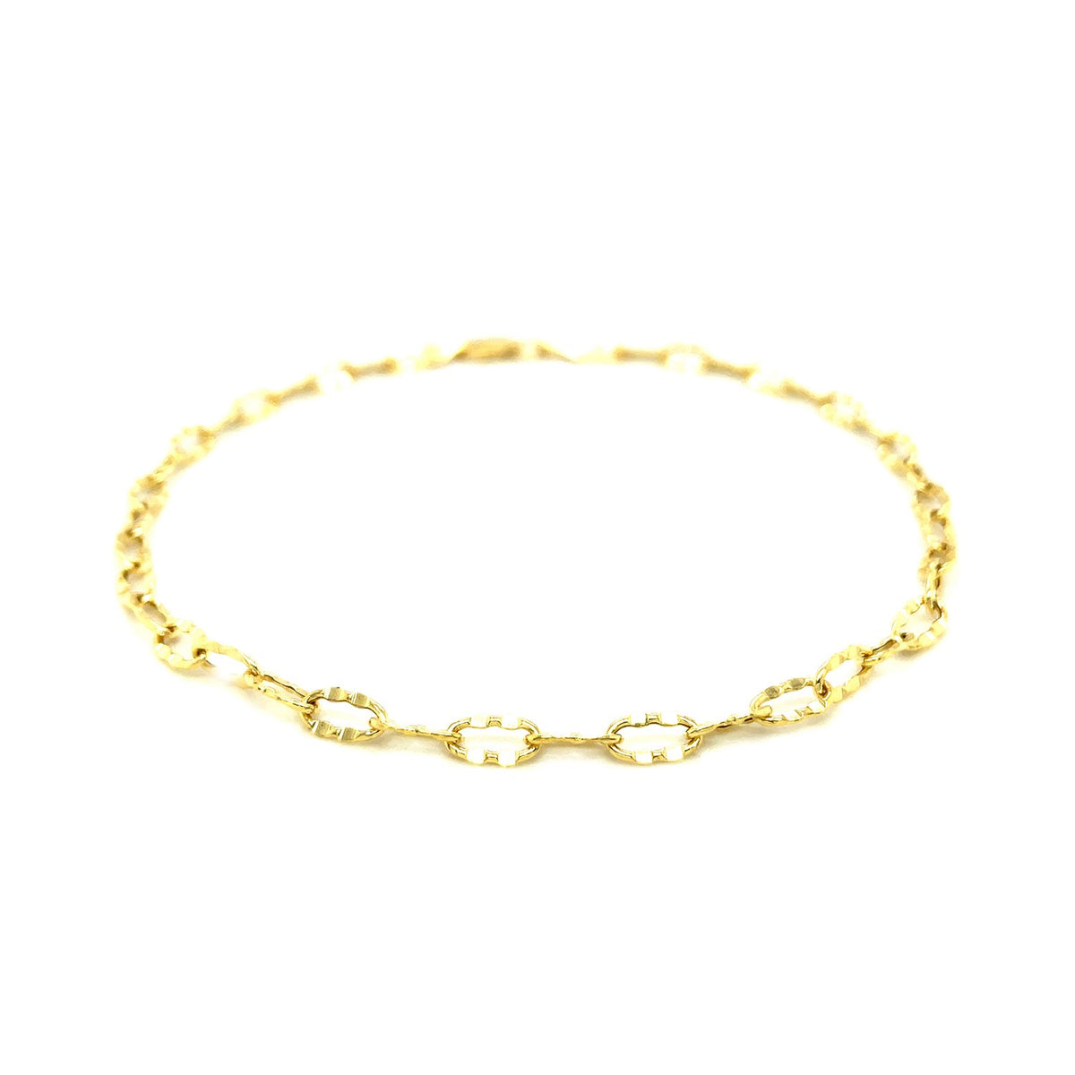 14k Yellow Gold Anklet with Flat Hammered Oval Links RCJ