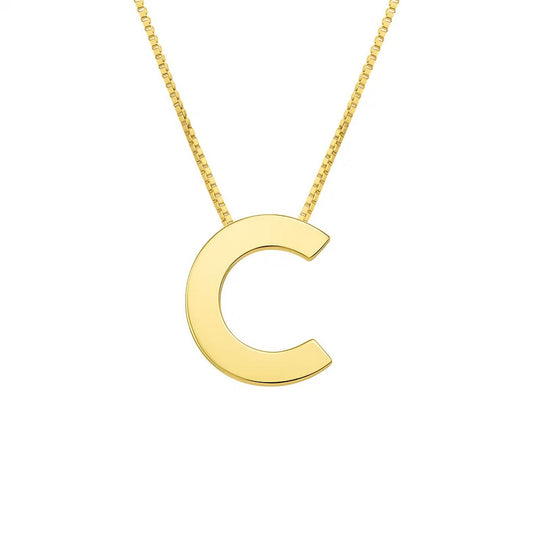 14K Yellow Gold Yours Truly Block Letter Initial C Necklace Alba Luxe