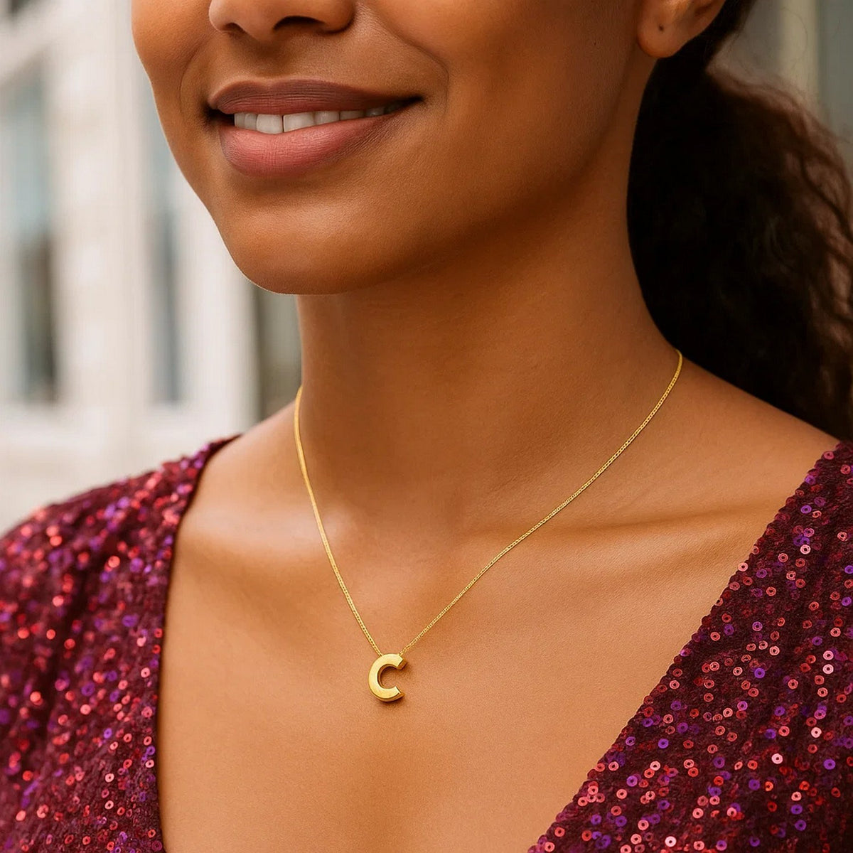 14K Yellow Gold Yours Truly Block Letter Initial C Necklace Alba Luxe