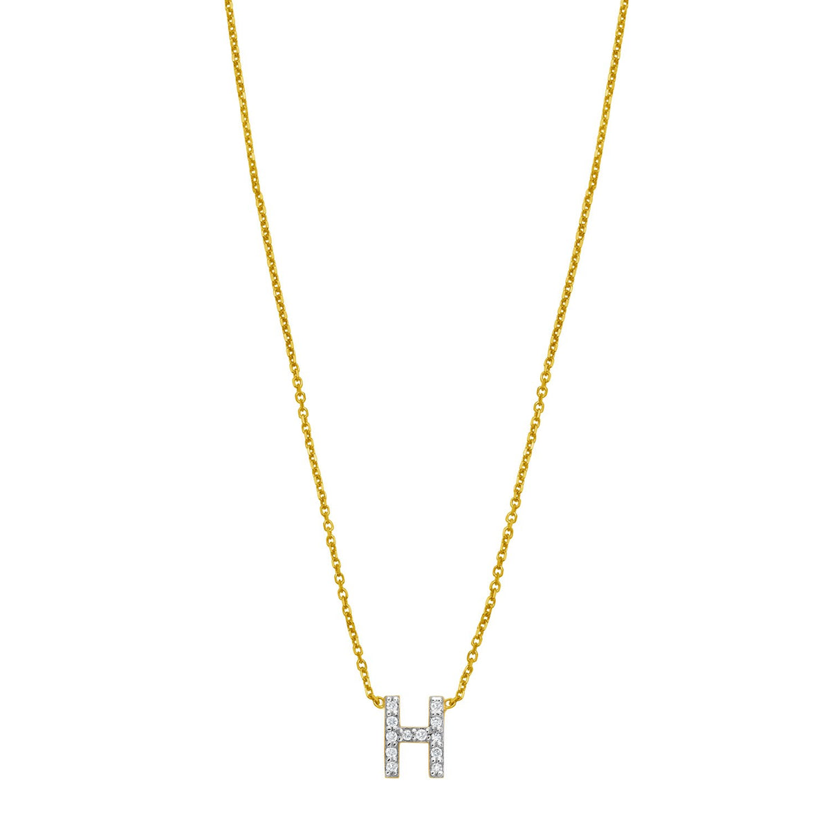14K Yellow Gold Mini Diamond H Initial Pendant Necklace Alba Luxe