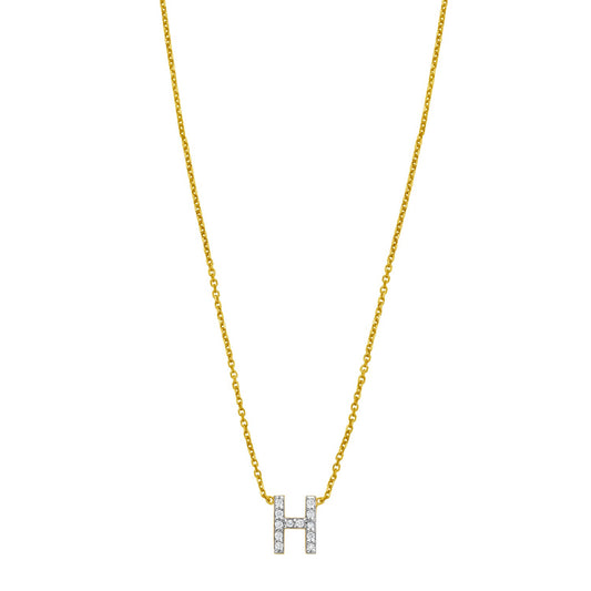 14K Yellow Gold Mini Diamond H Initial Pendant Necklace Alba Luxe